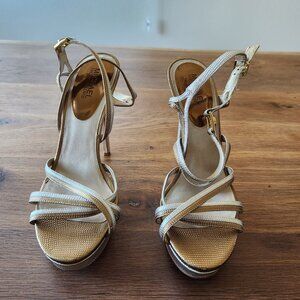 Michael Kors platform heels sandals, silver and gold, size 10